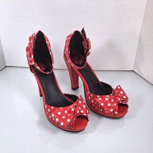 Skechers T.U.K. Original Footwear Starlet Peep Toe Heels Size 8 Red And White